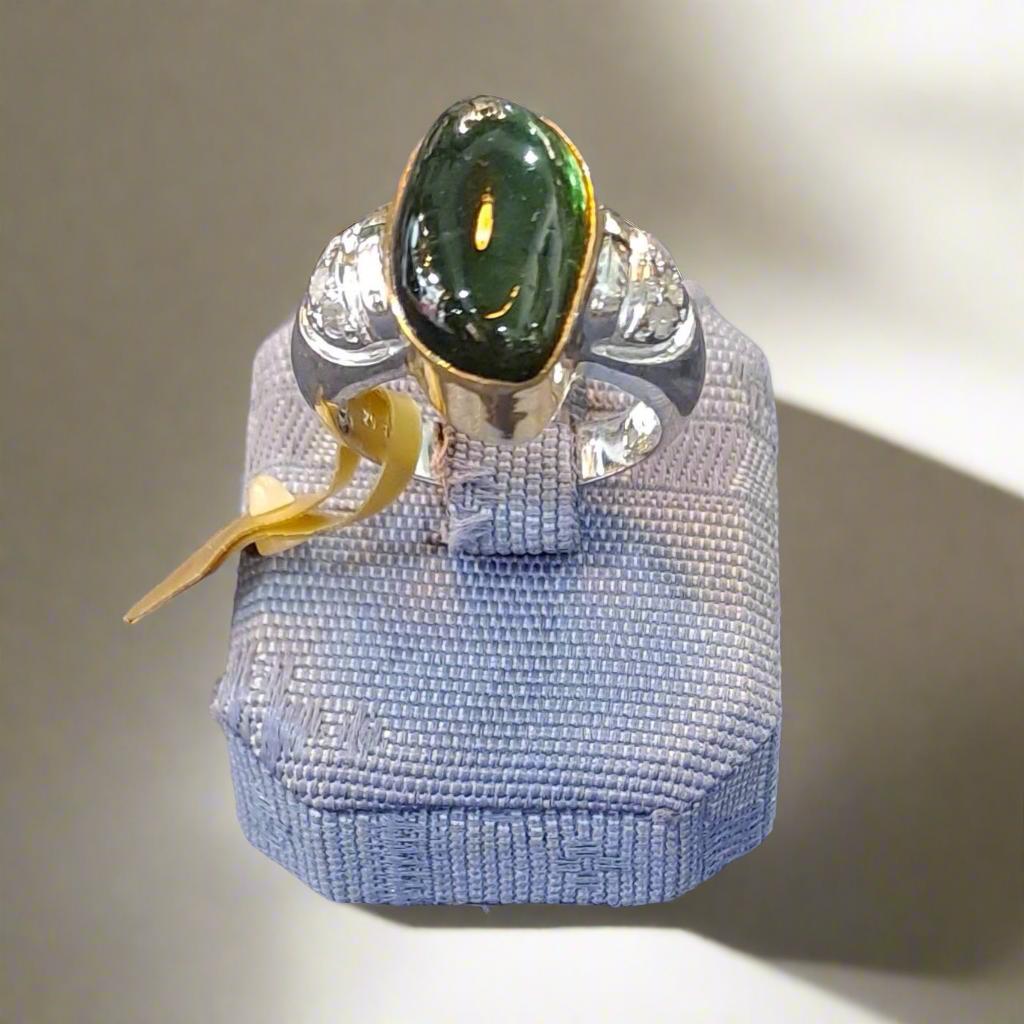 18k Gold Green Tourmaline Ring with White and Yellow Gold Accents (B-113)