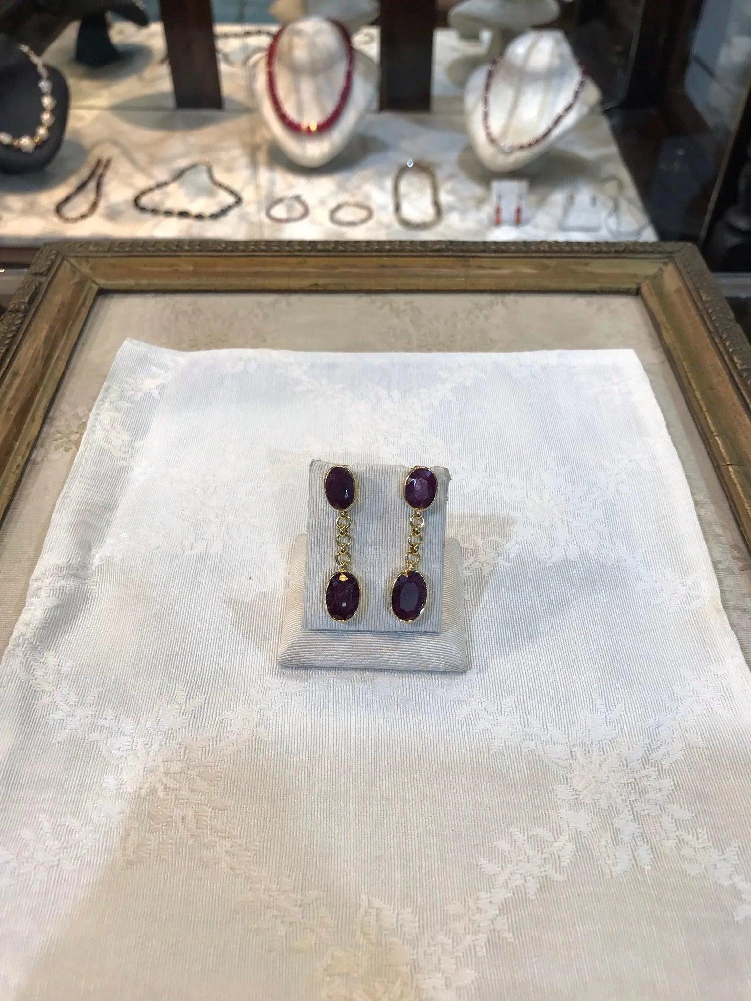 18k Gold Oval Ruby Cabochon Earrings, Handmade Greek Jewelry (DV AG-13)