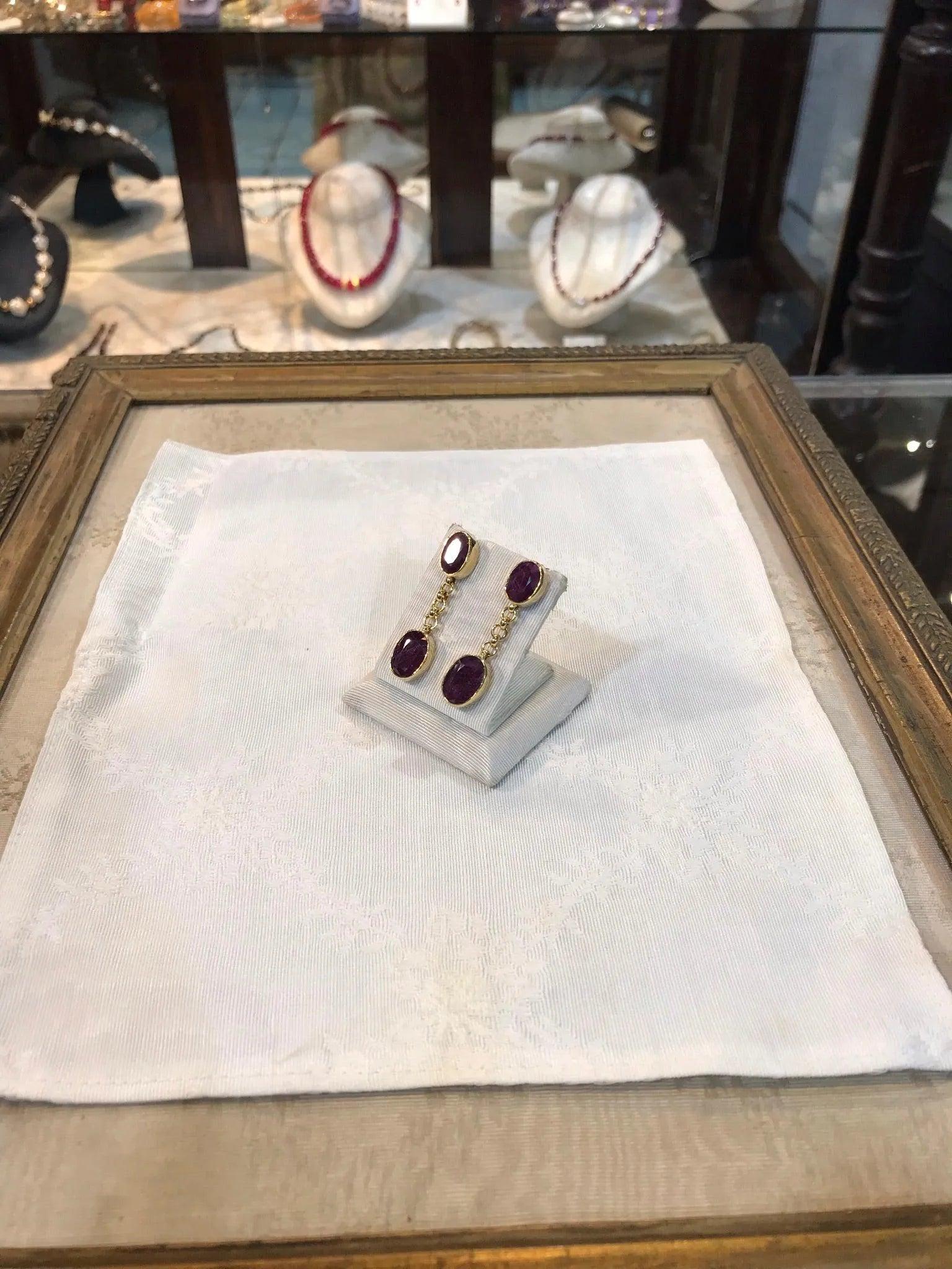 18k Gold Oval Ruby Cabochon Earrings, Handmade Greek Jewelry (DV AG-13)