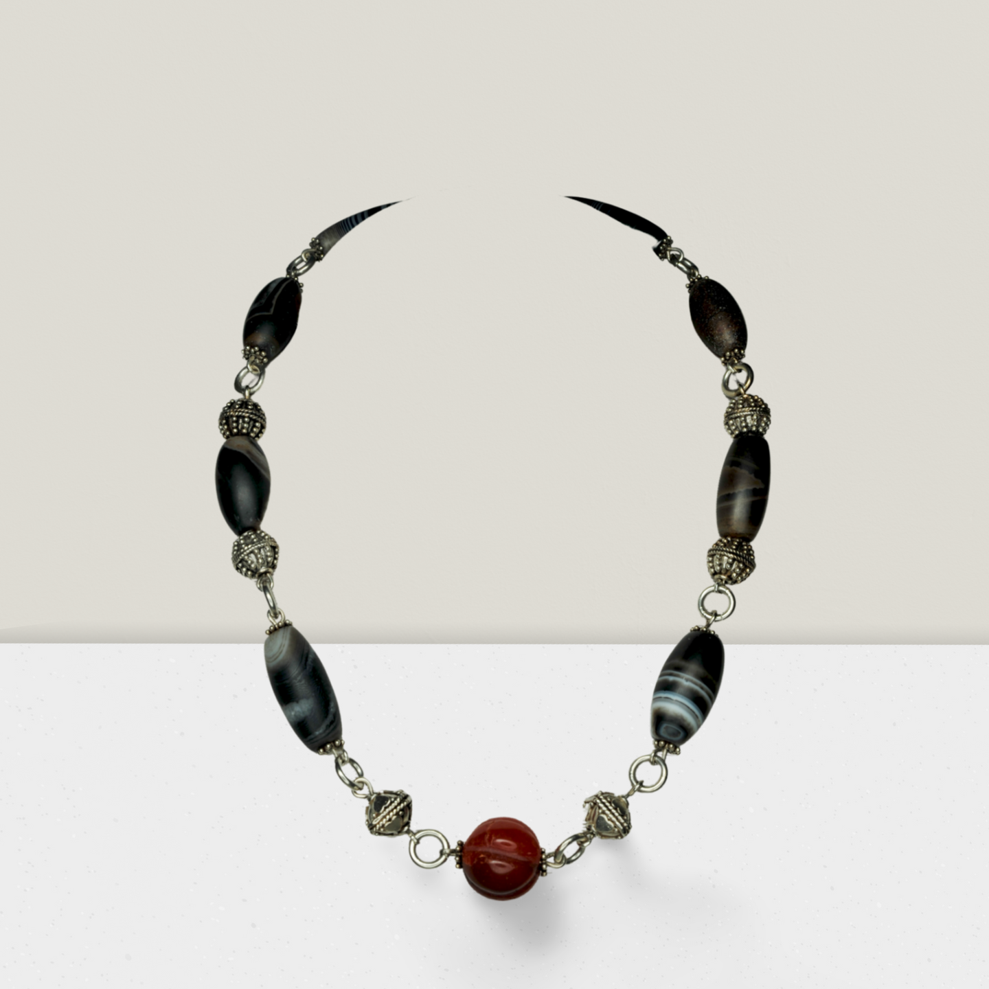Necklace in Sterling Silver with Carnelian and Old Sardonyx