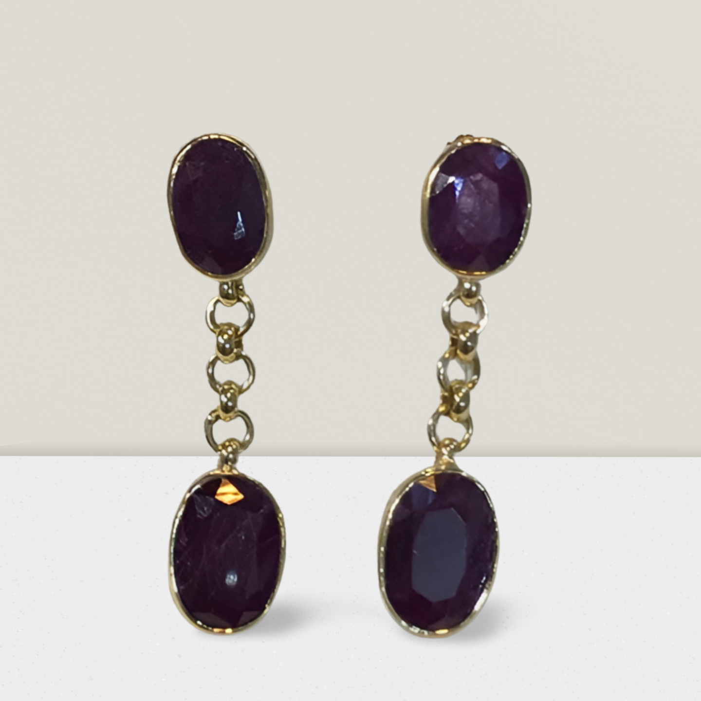 Ruby oval cabochon stones and 18k gold earrings, one of a kind, Fine earrings, Handmade earrings, Greek Jewelry