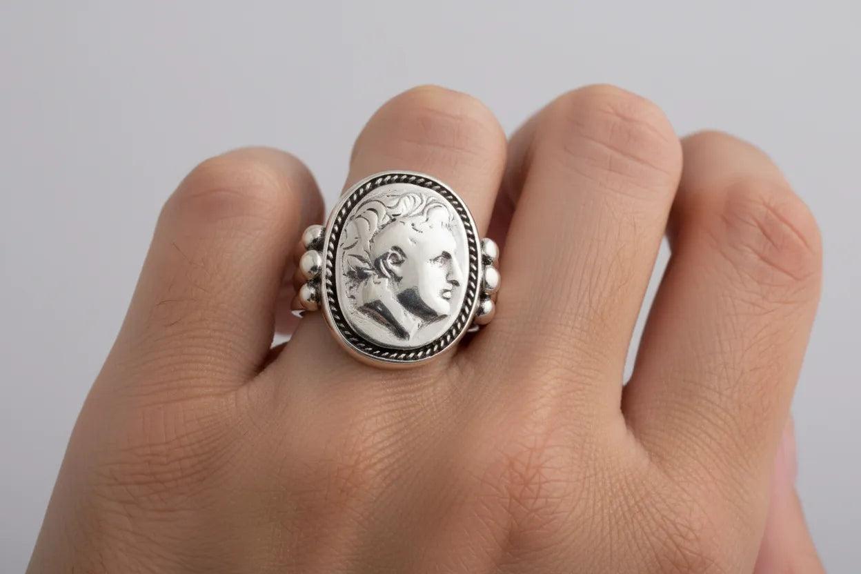 Alexander the Great Portait Coin Ring in Sterling Silver (DT-102)