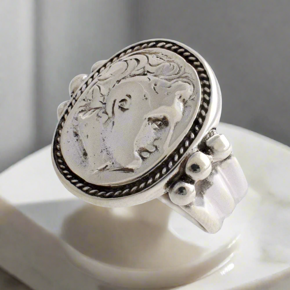 Alexander the Great Portait Coin Ring in Sterling Silver (DT-102) - ELEFTHERIOU EL