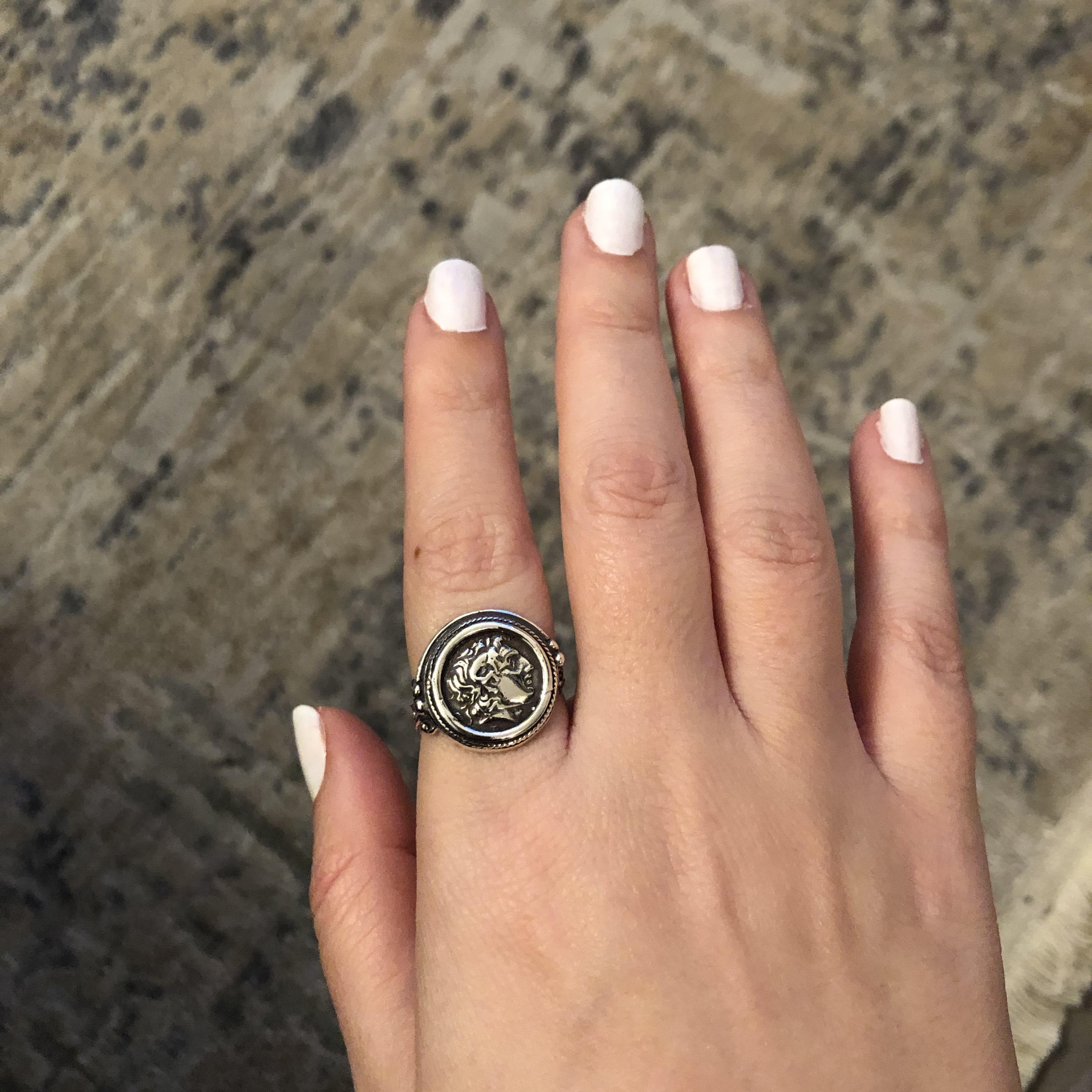 Alexander the Great Portrait Coin Ring in Sterling Silver (DT-108) - ELEFTHERIOU EL