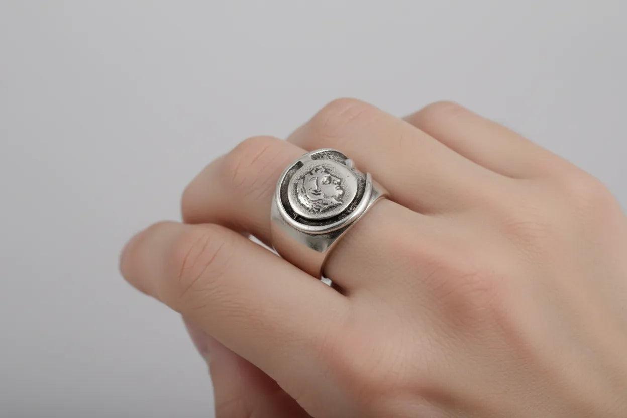 Alexander the Great Portrait Coin Ring in Sterling Silver (DT-110)