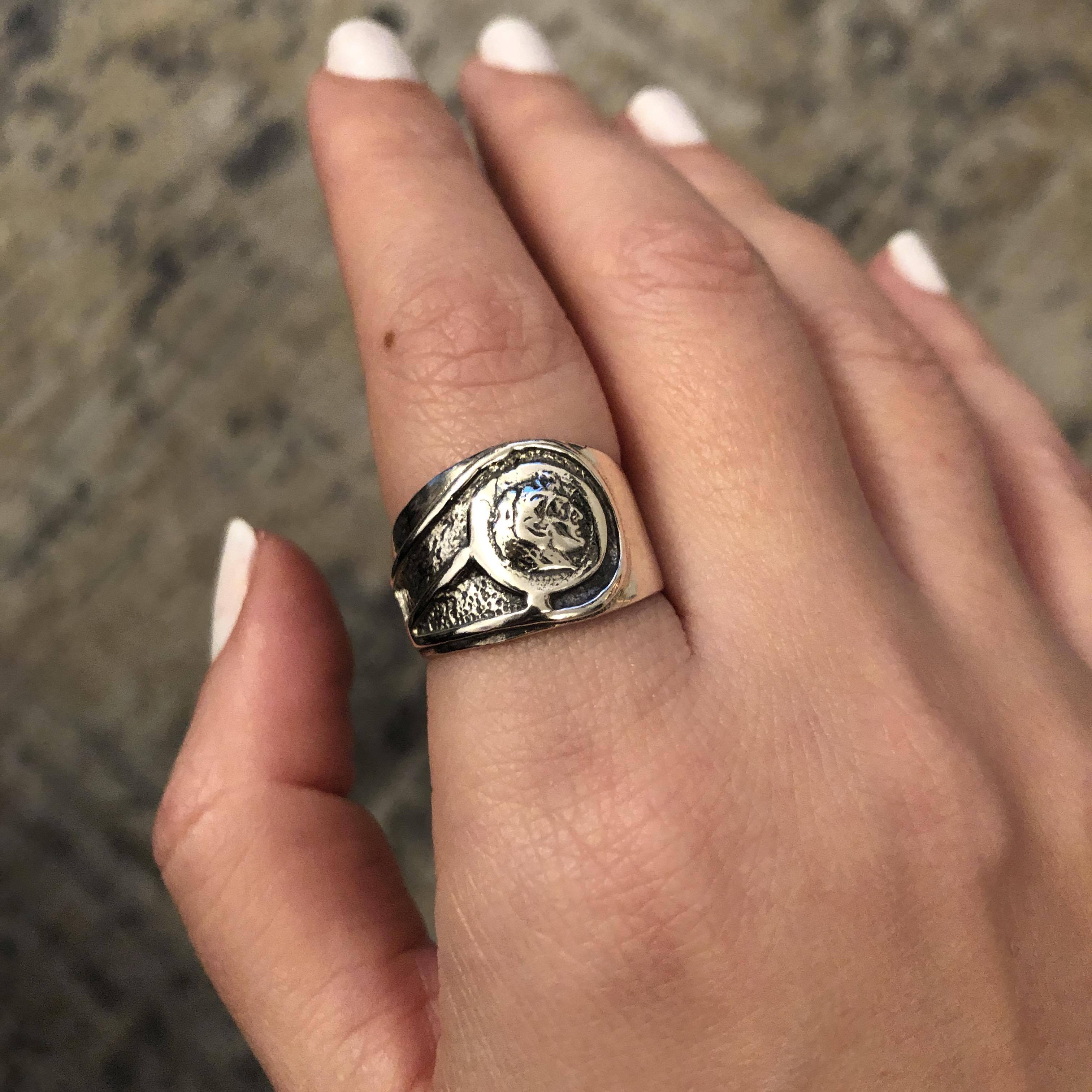 Alexander the Great Portrait Coin Ring in Sterling Silver (DT-110) - ELEFTHERIOU EL