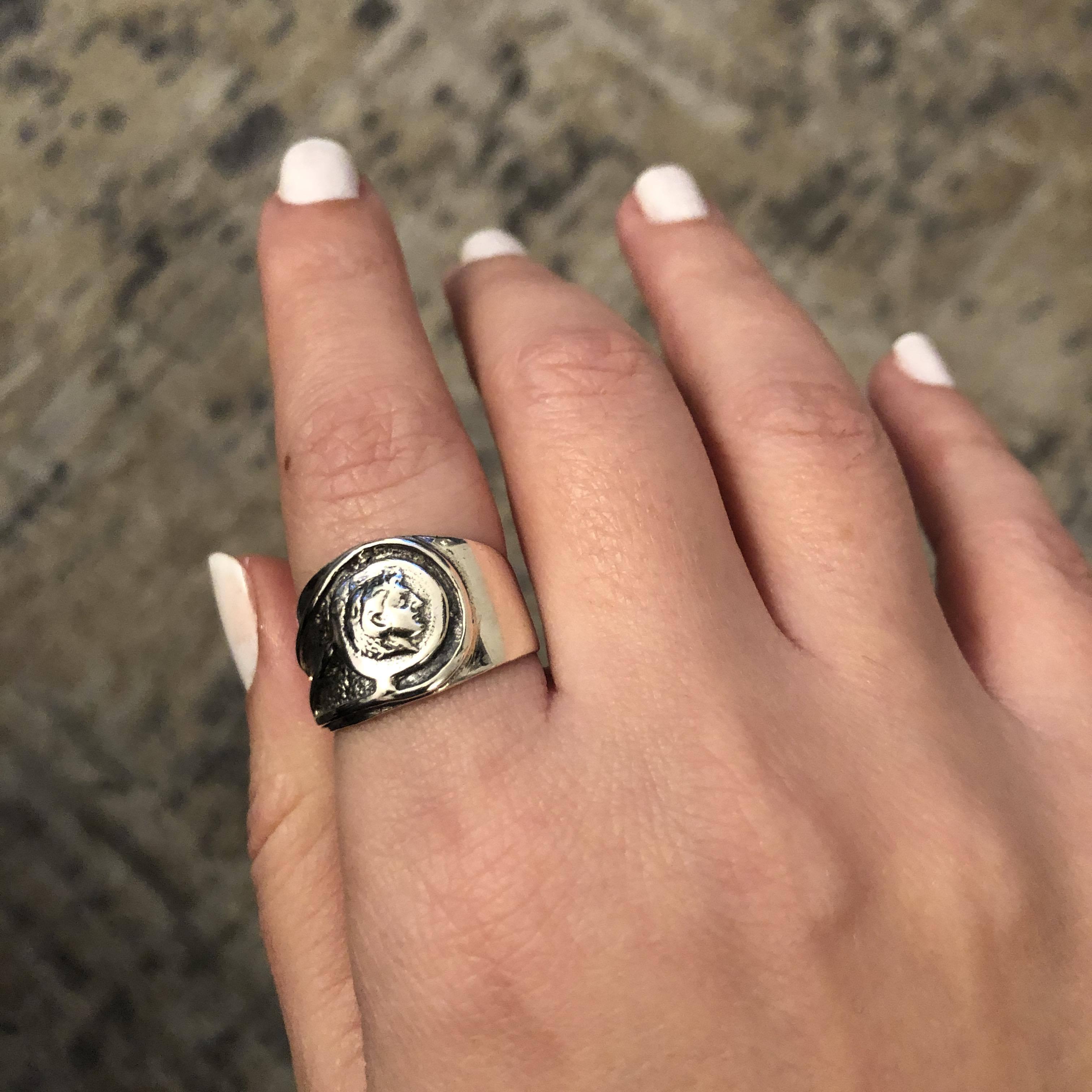 Alexander the Great Portrait Coin Ring in Sterling Silver (DT-110) - ELEFTHERIOU EL