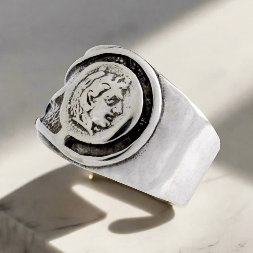 Alexander the Great Portrait Coin Ring in Sterling Silver (DT-110) - ELEFTHERIOU EL