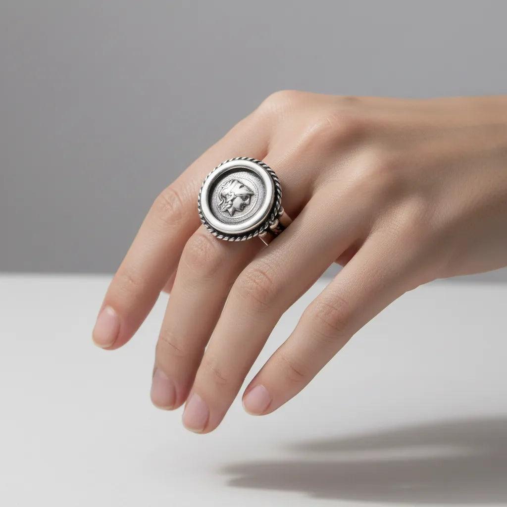 Athena Goddess Coin Ring, Greek Drachma coin ring, Handmade Ring (DT-101)