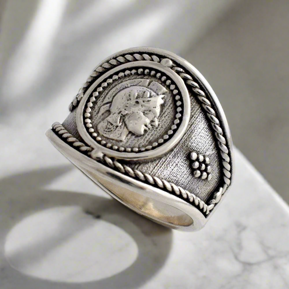 Athena Goddess Coin Ring, Handmade Ring, Greek Jewelry, Sterling Silver Ring (DT-113) - ELEFTHERIOU EL