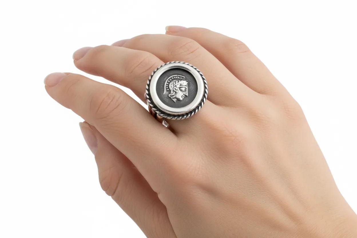 Athena Goddess Coin Ring, Handmade Ring, Sterling Silver Ring (DT-111)