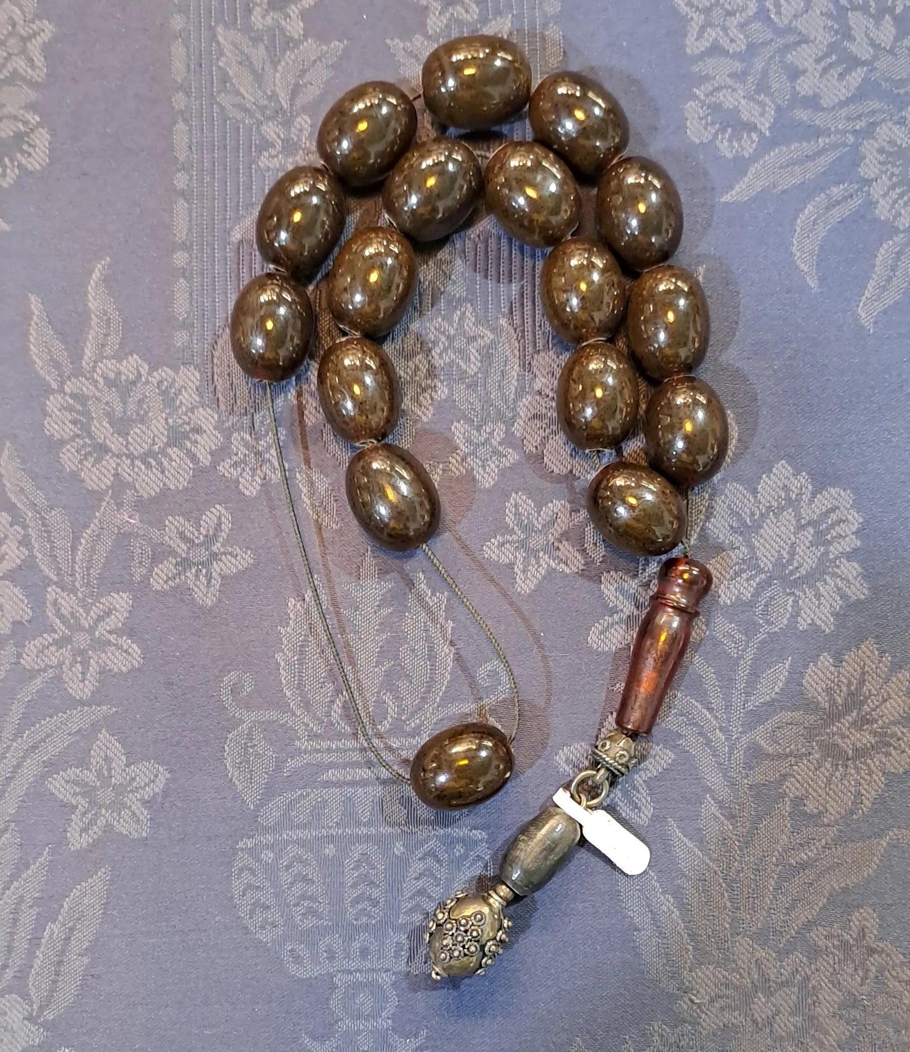 Authentic Vintage Gagatis Black Amber Komboloi, Rare (ROS-25)