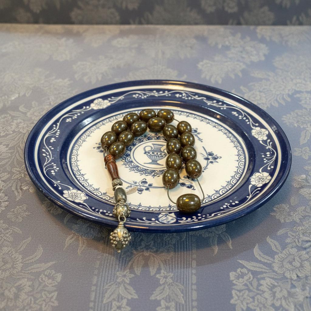 Authentic Vintage Gagatis Black Amber Komboloi, Rare (ROS-25)