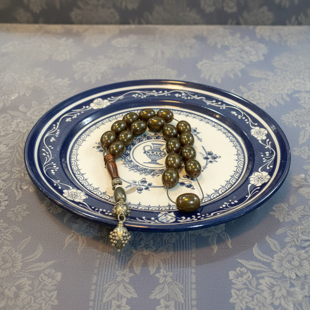 Authentic Vintage Gagatis Black Amber Komboloi, Rare (ROS-25)