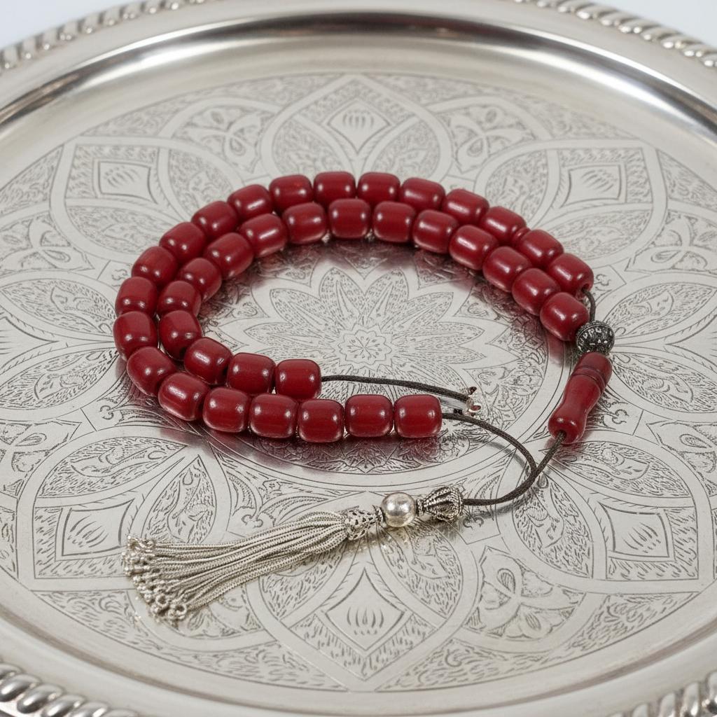 Authentic Vintage Red Mastic Amber Komboloi (ROS-30)