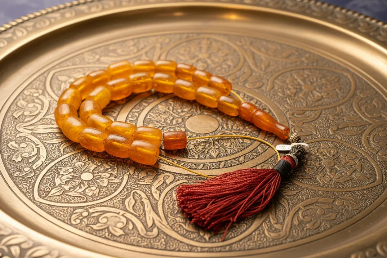 Authentic old amber komboloi (Old Amber Rosary) (ROS-49)