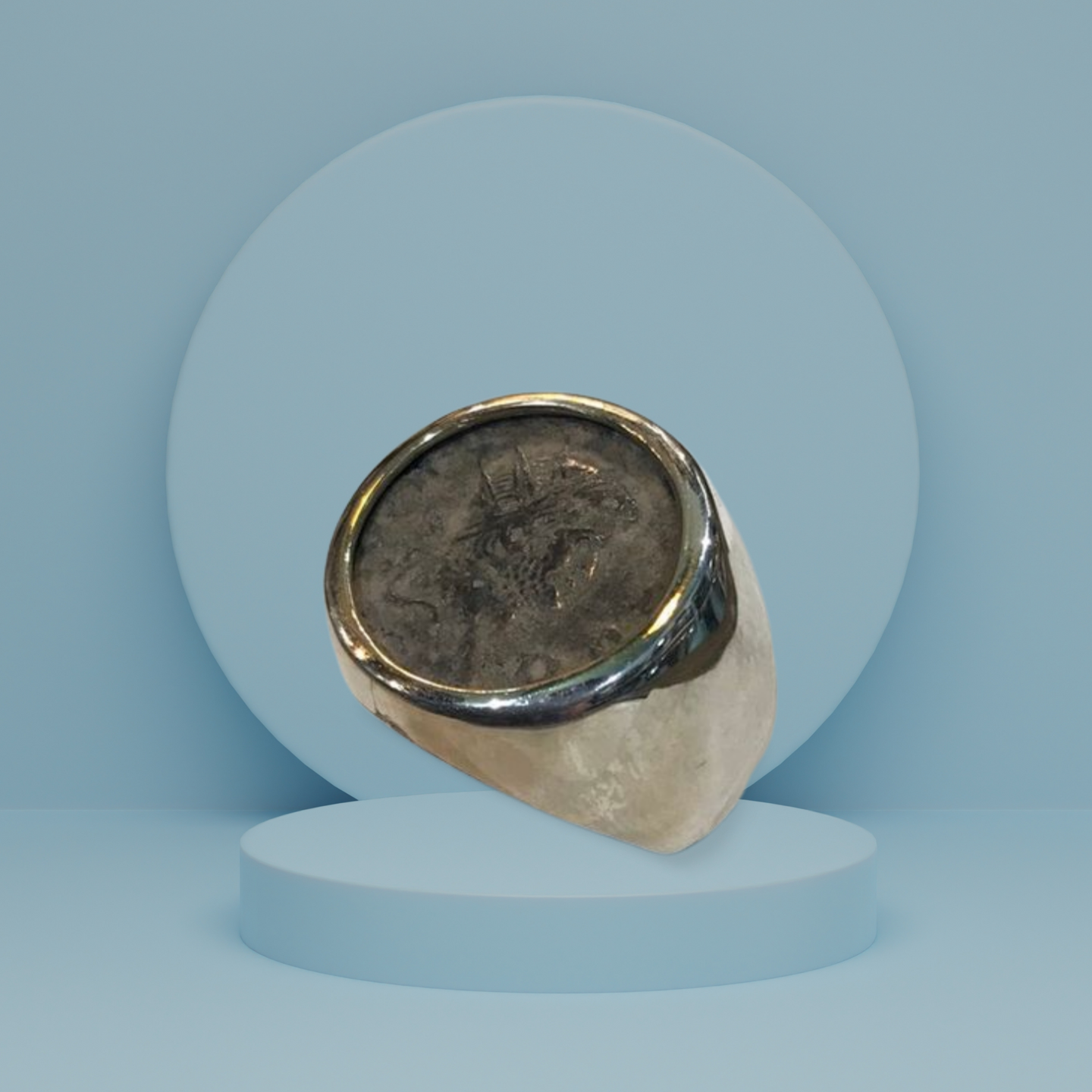 Gold and silver ring with an old copper coin Greek Roman, Handmade Ring, Vintage Jewelry, Greek Jewelry