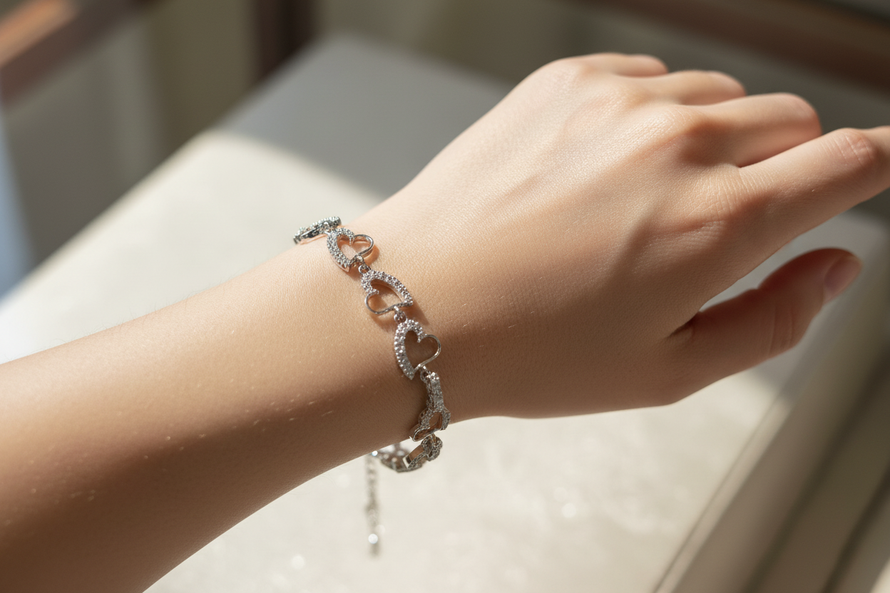 Bracelet in white gold, 14k, heart bracelet