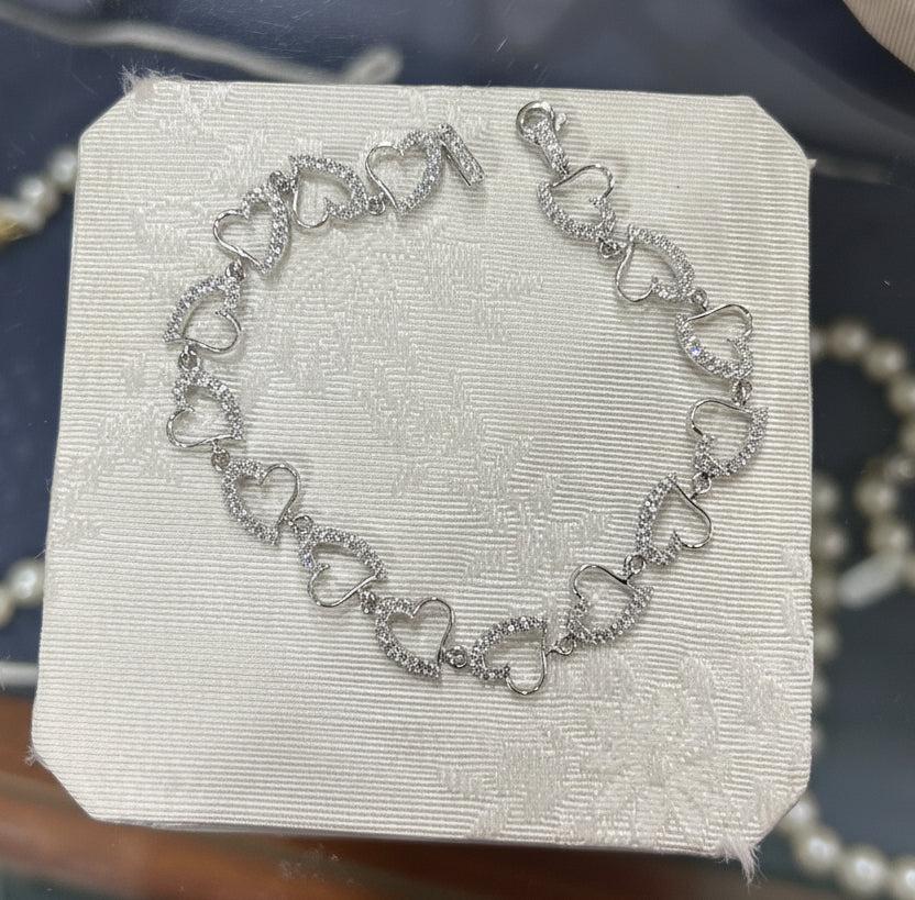 Bracelet in white gold, 14k, heart bracelet