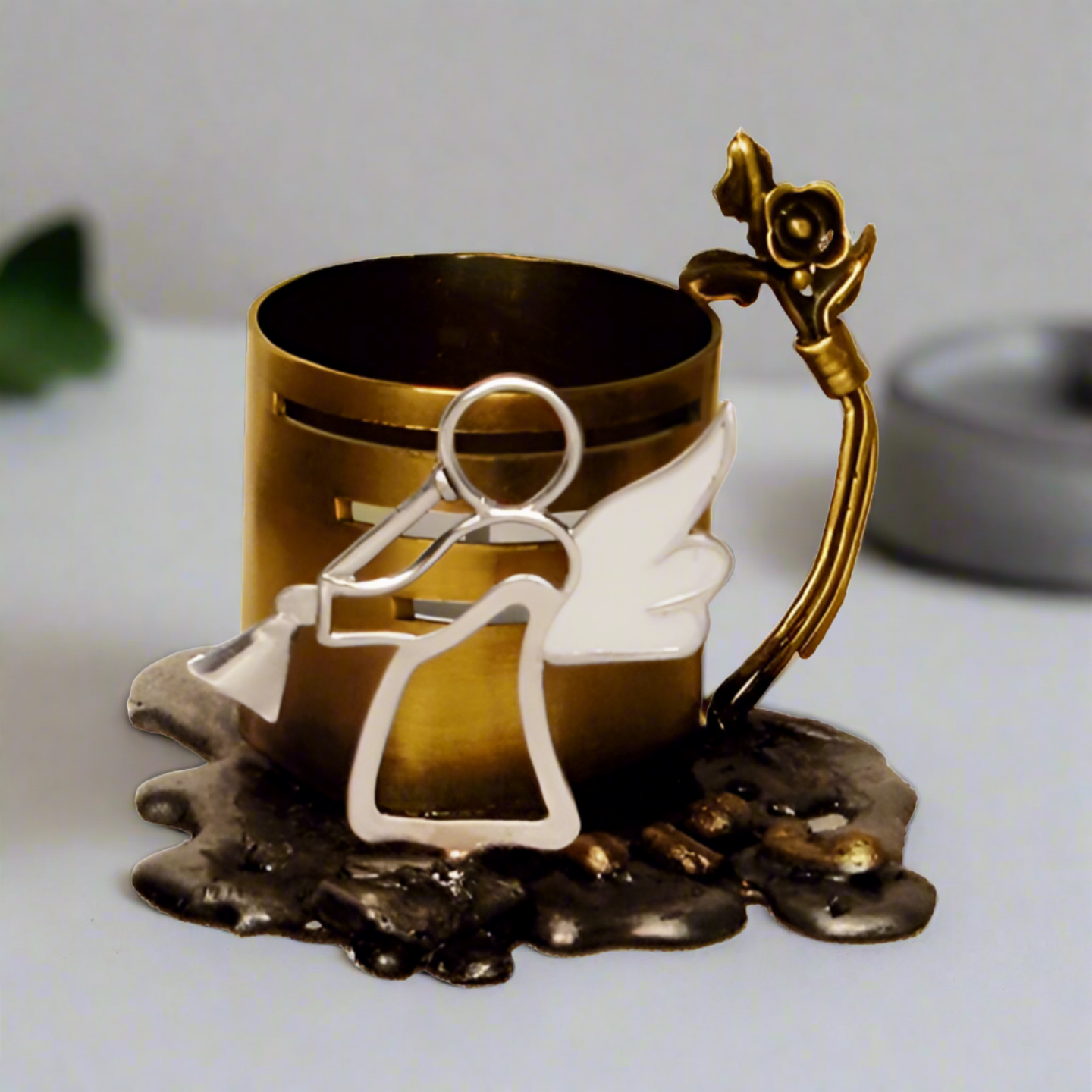 Bronze Candleholder with Silver Angel (KU-05) - ELEFTHERIOU EL