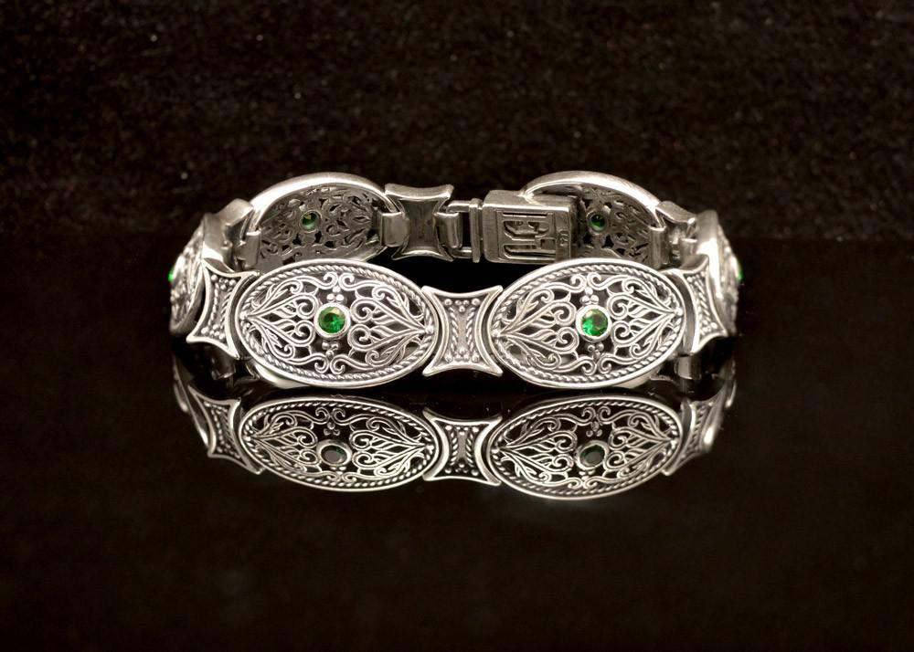 Byzantine Bracelet in Sterling Silver with zircon (B-11) - ELEFTHERIOU EL