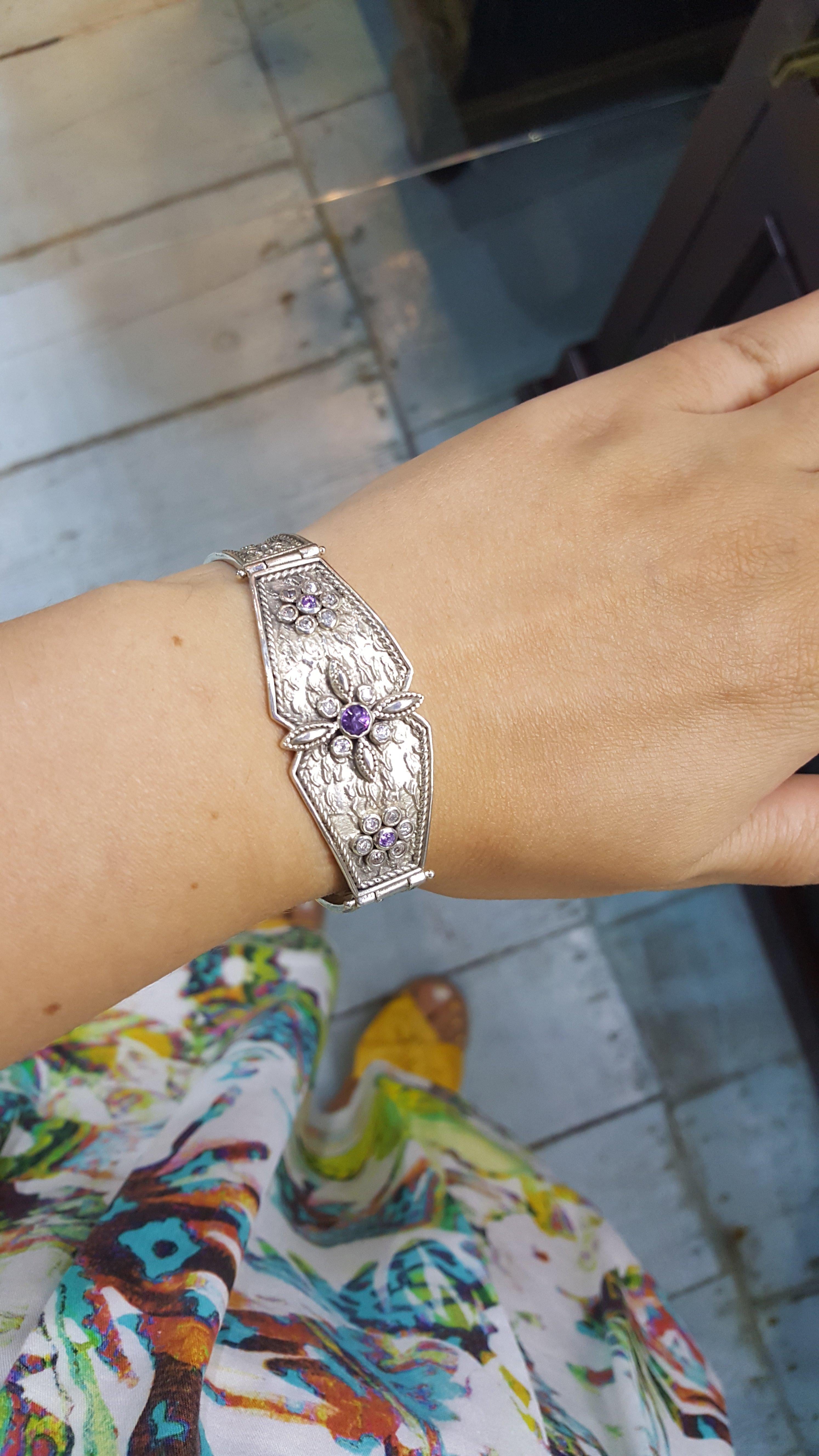 Byzantine Bracelet in Sterling Silver with zircon (B-22) - ELEFTHERIOU EL