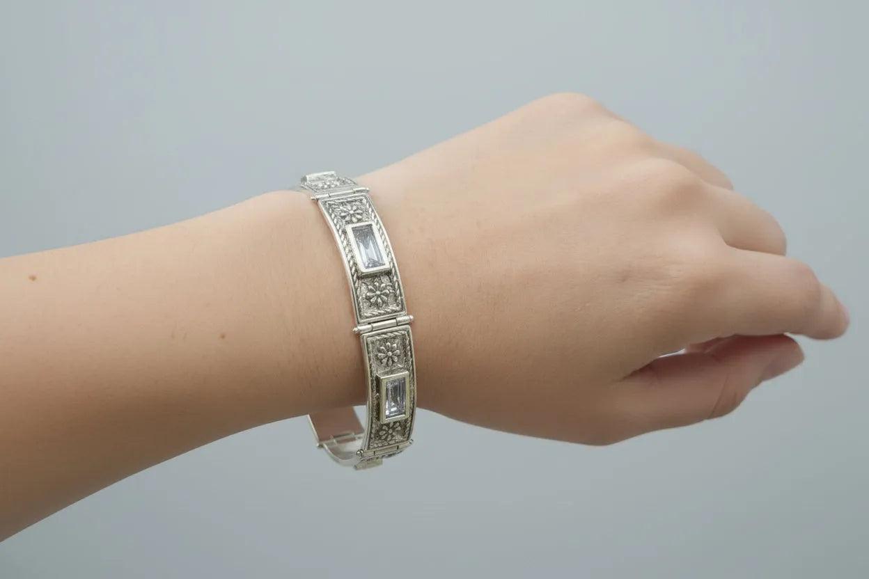 Byzantine Bracelet in Sterling Silver with zircon (B-27)