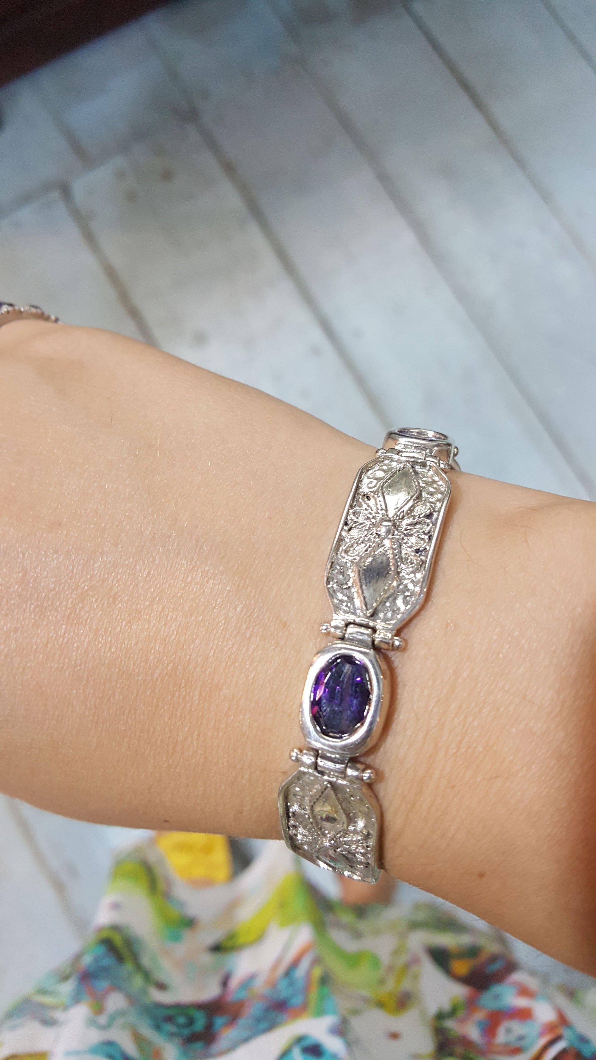 Byzantine Bracelet in Sterling Silver with zircon (B-29) - ELEFTHERIOU EL