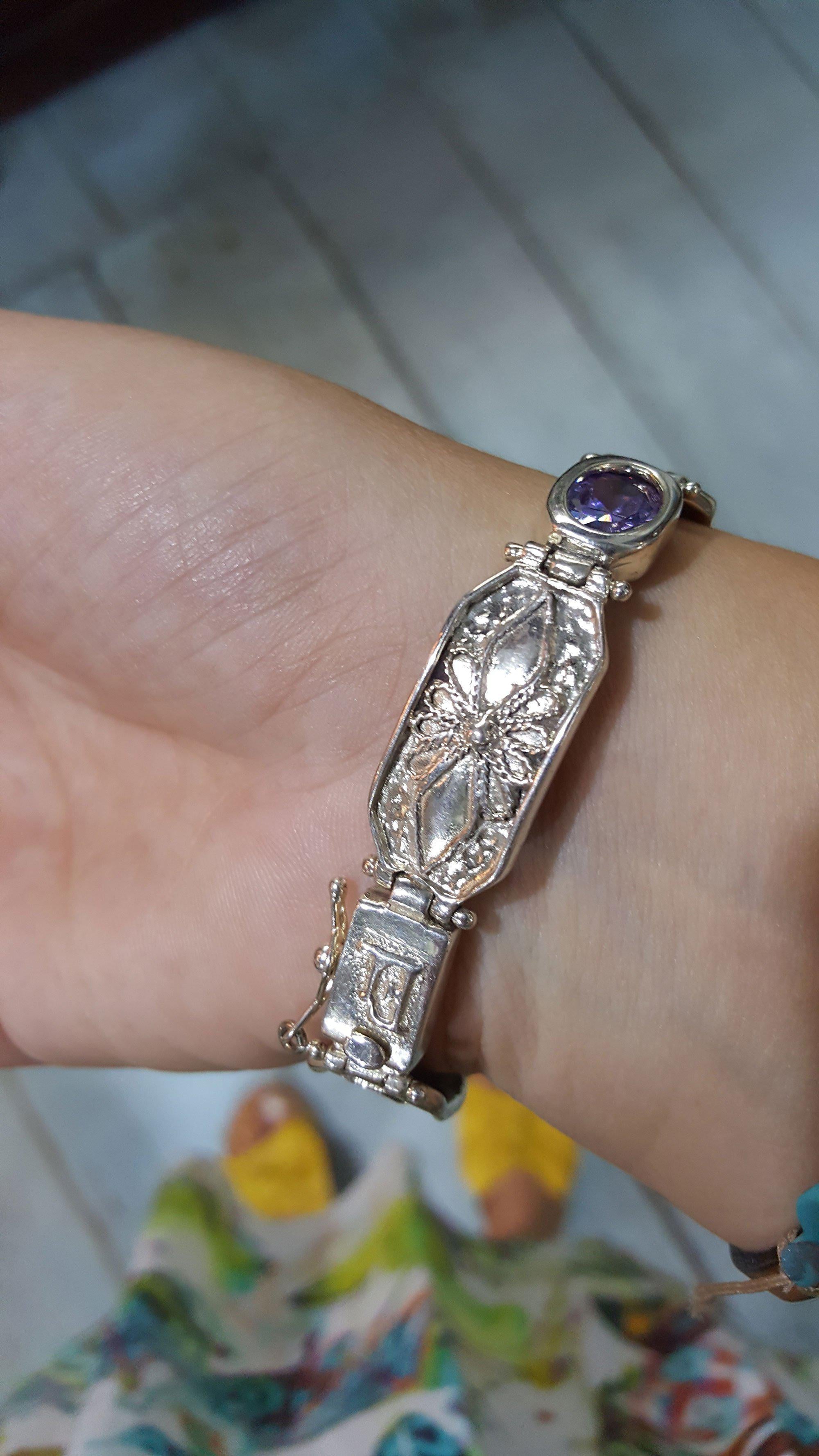 Byzantine Bracelet in Sterling Silver with zircon (B-29) - ELEFTHERIOU EL