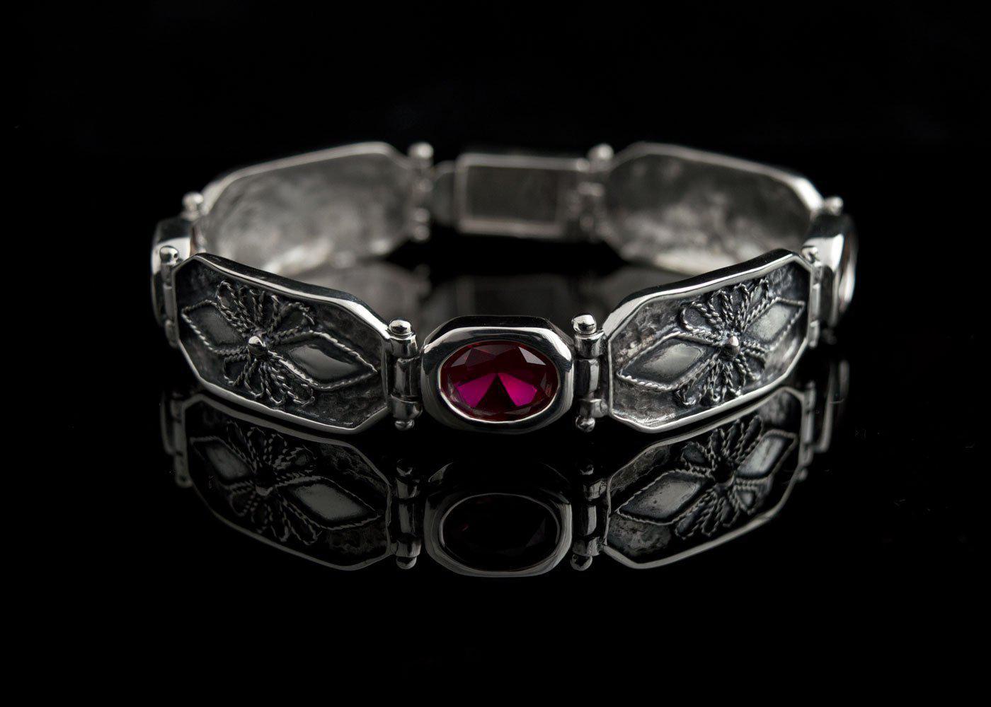 Byzantine Bracelet in Sterling Silver with zircon (B-29) - ELEFTHERIOU EL