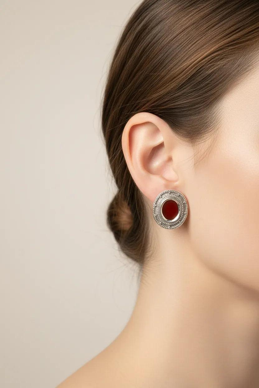 Byzantine Earrings in Sterling Silver with Carnelian (GT-01)