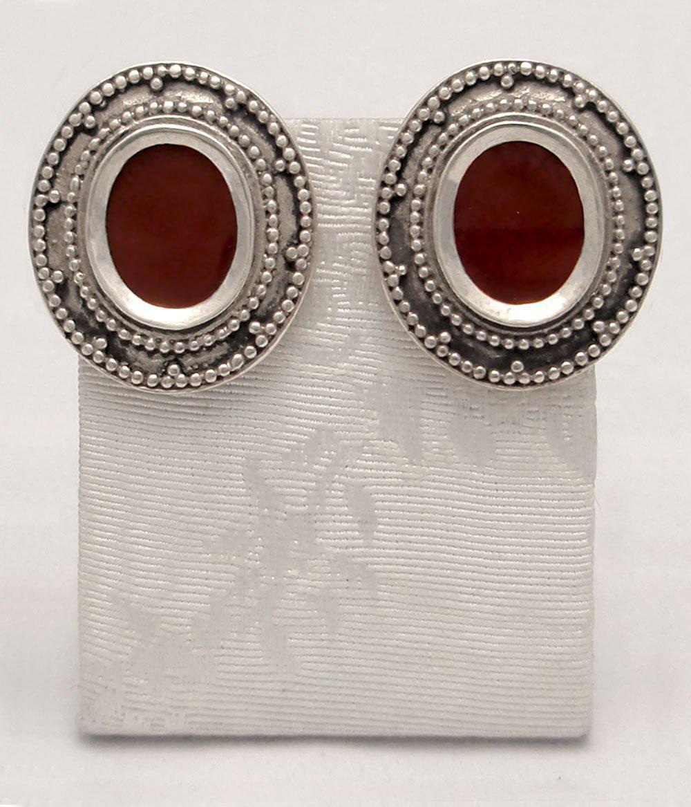 Byzantine Earrings in Sterling Silver with Carnelian (GT-01) - ELEFTHERIOU EL