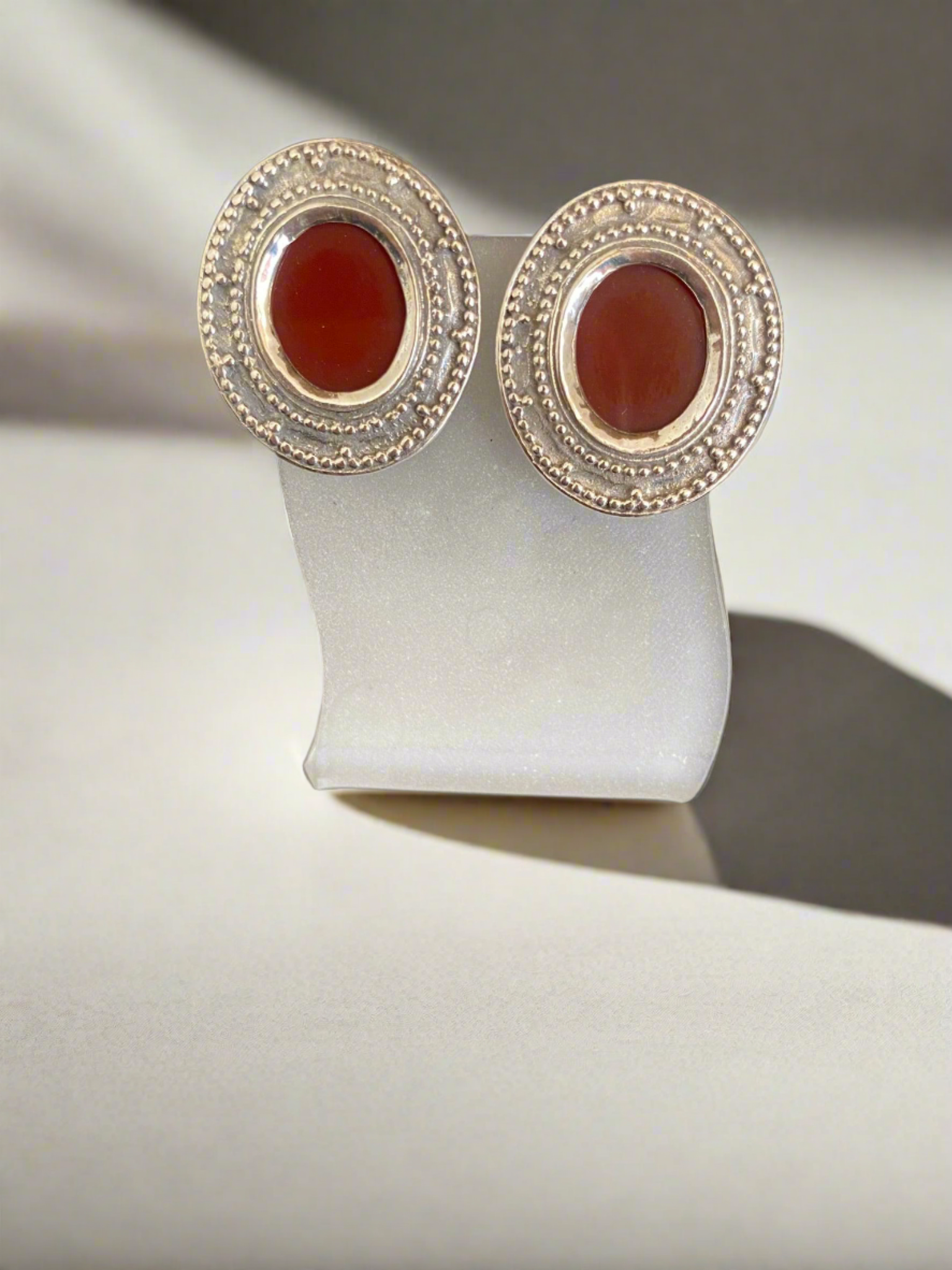Byzantine Earrings in Sterling Silver with Carnelian (GT-01) - ELEFTHERIOU EL