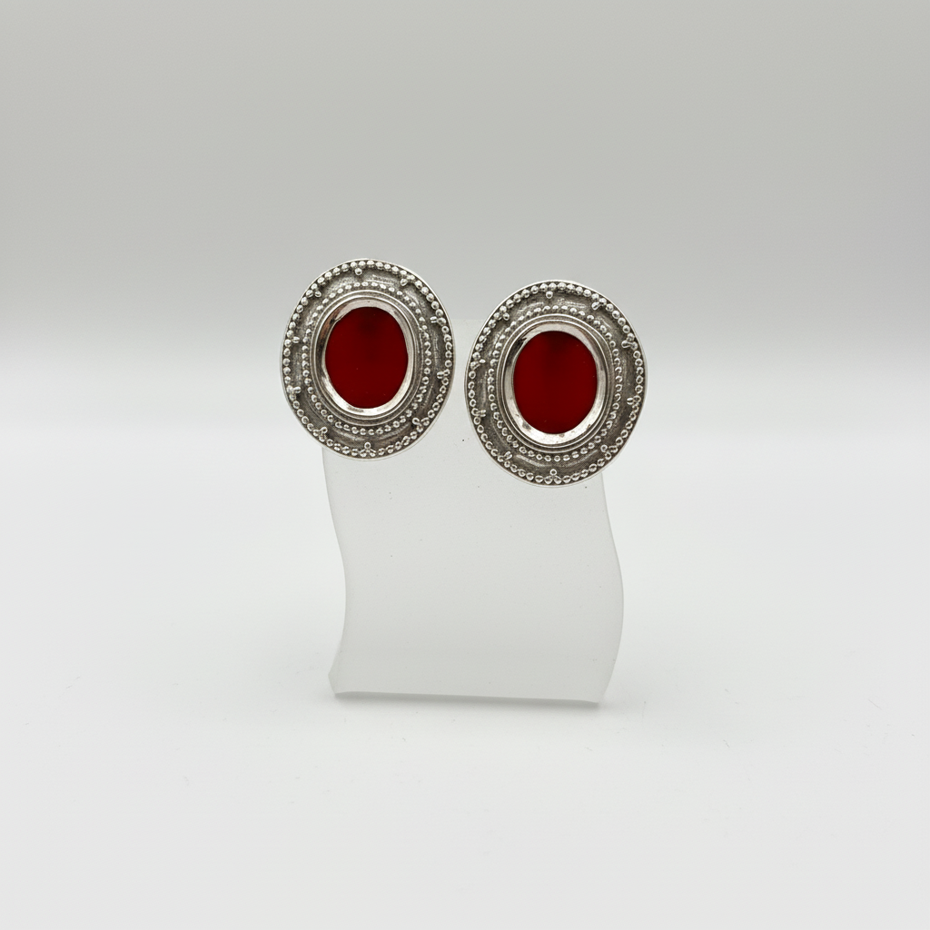 Byzantine Earrings in Sterling Silver with Carnelian (GT-01)