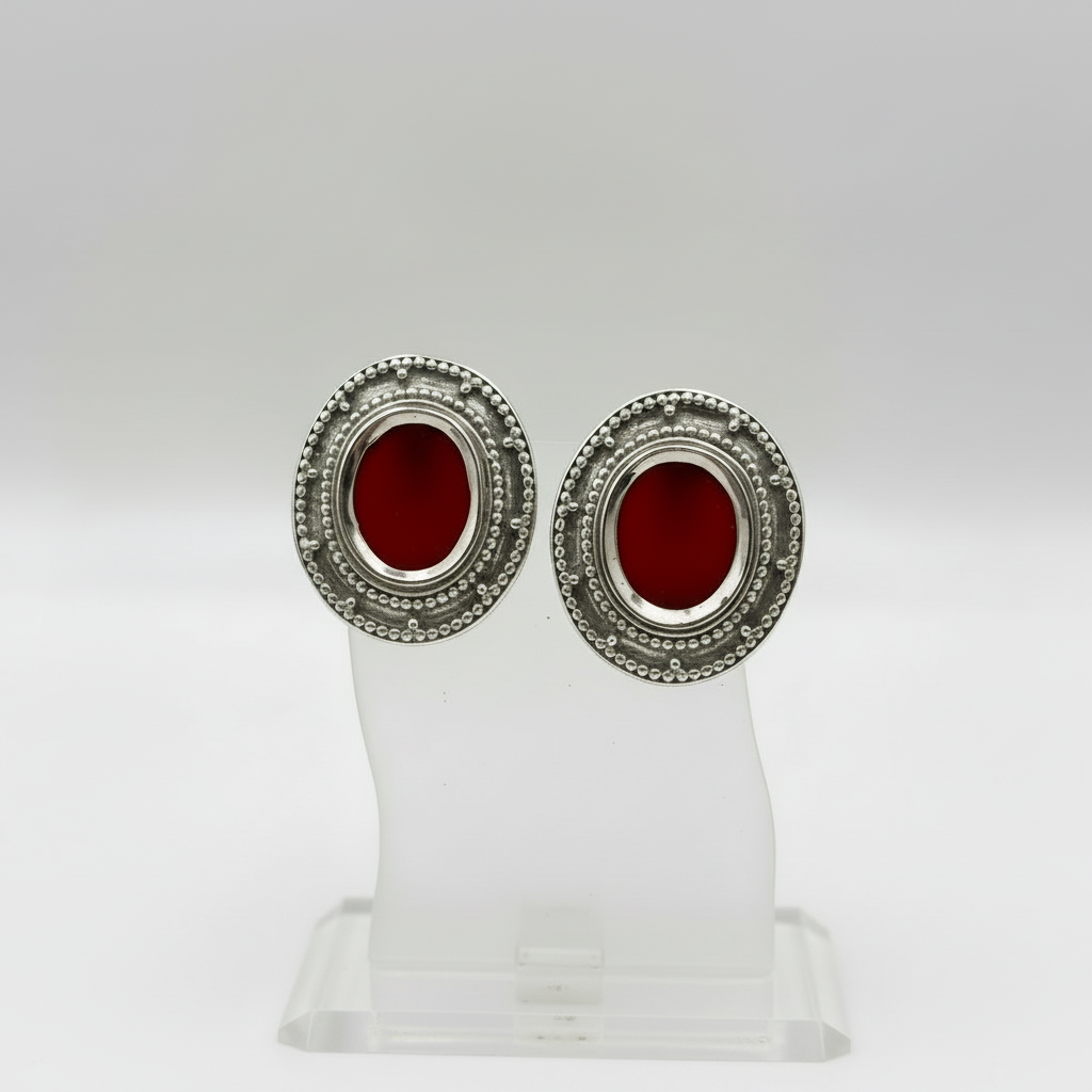 Byzantine Earrings in Sterling Silver with Carnelian (GT-01)
