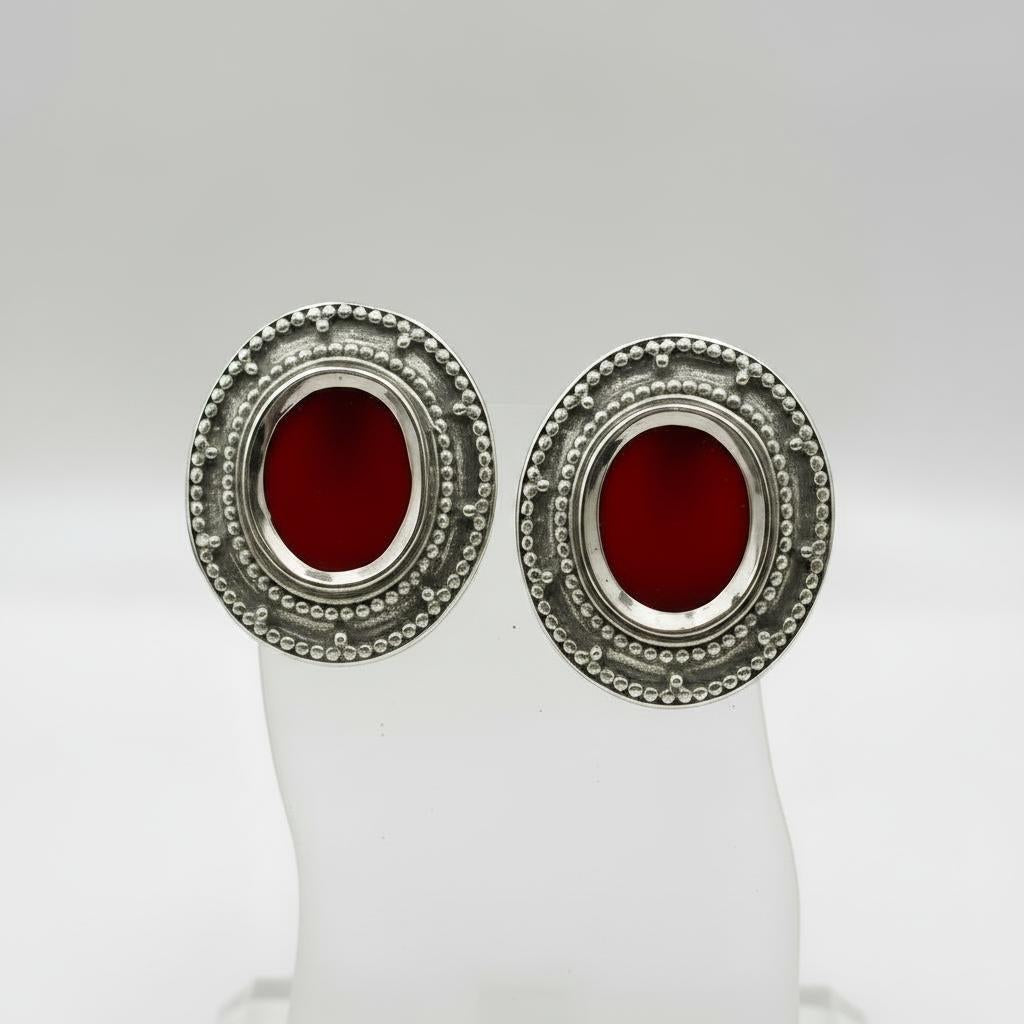 Byzantine Earrings in Sterling Silver with Carnelian (GT-01)