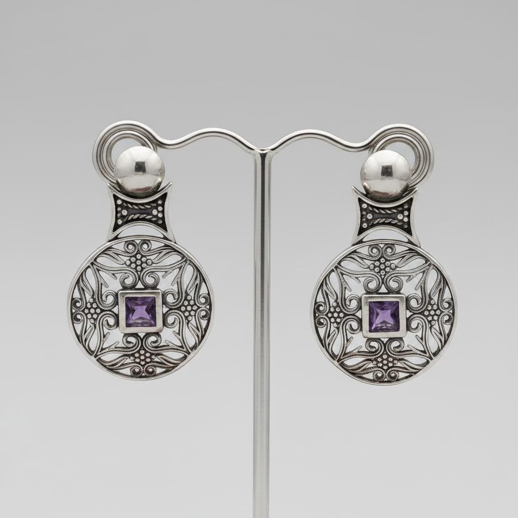Byzantine Earrings in Sterling Silver with zircon (GT-08)