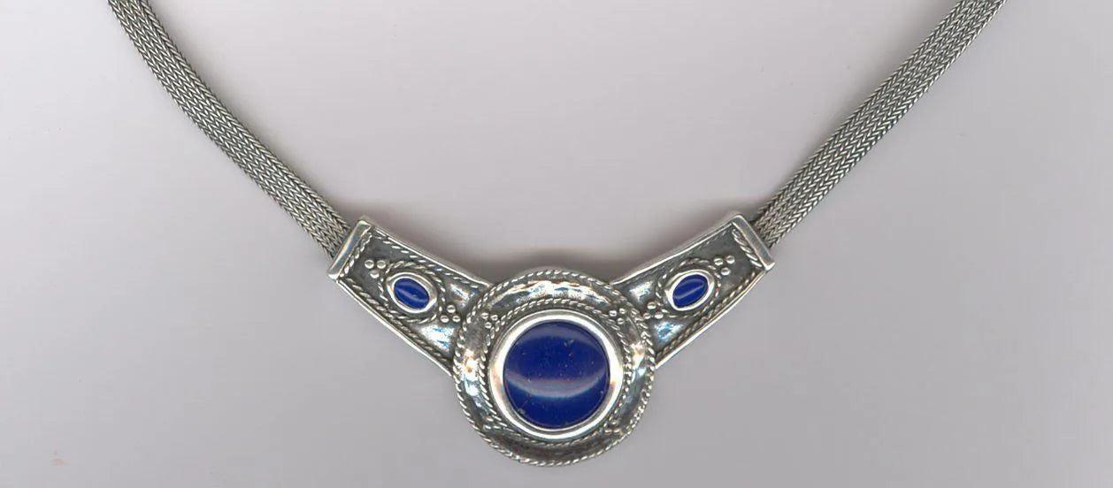 Byzantine Necklace in Sterling Silver with Lapis Lazuli (PE-57)
