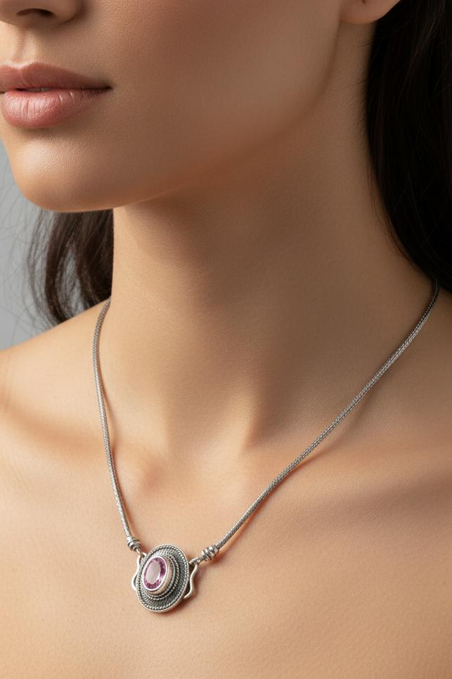 Byzantine Necklace in Sterling Silver with Zircon (PE-51)