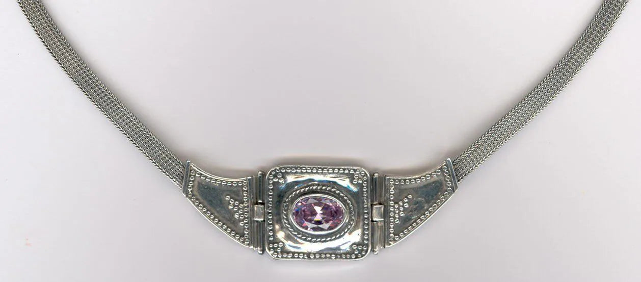 Byzantine Necklace in Sterling Silver with Zircon (PE-59) - ELEFTHERIOU EL