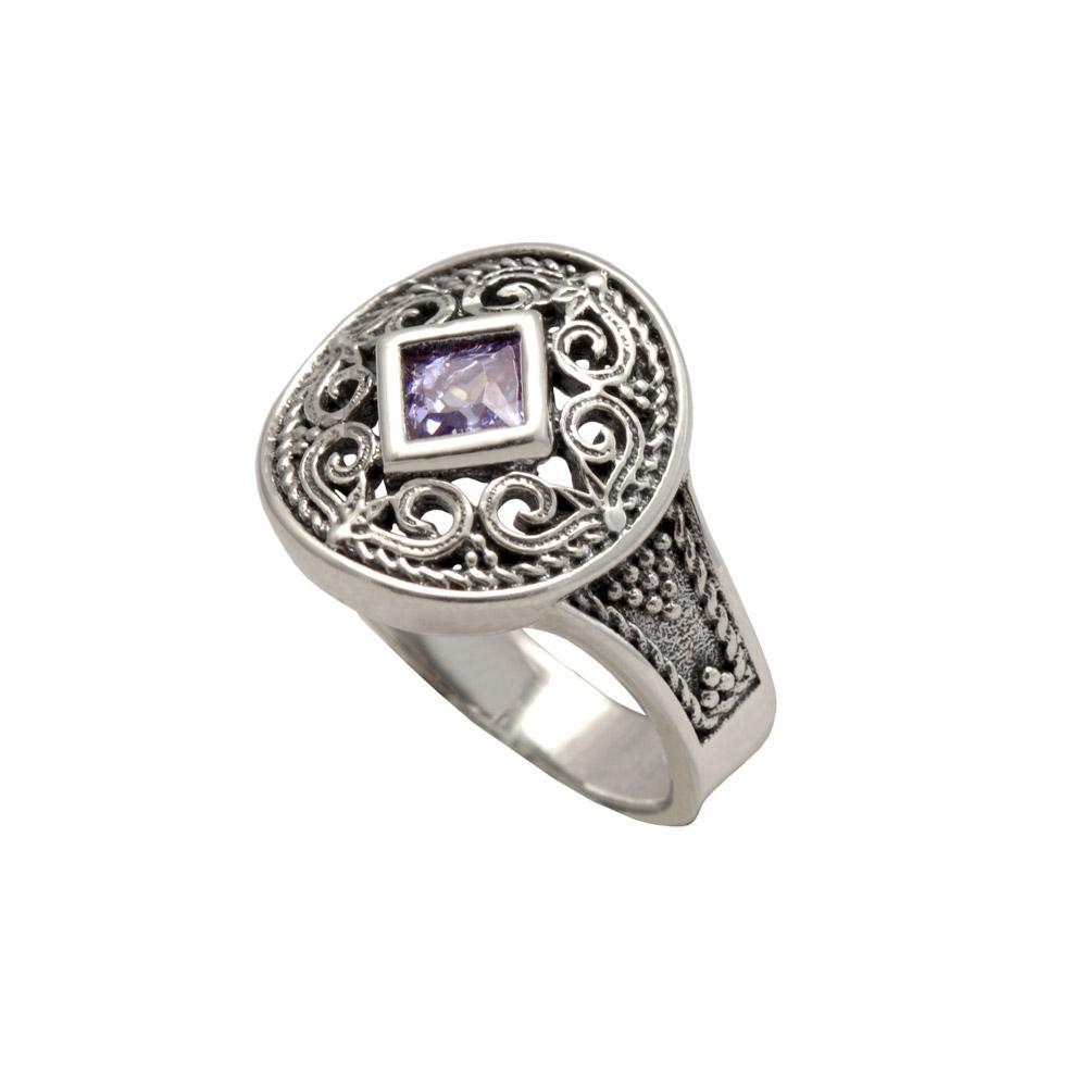 Byzantine Ring in Sterling Silver with zircon (DT-01) - ELEFTHERIOU EL