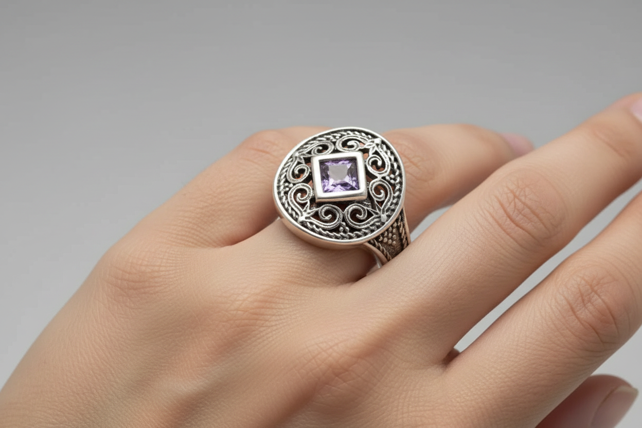 Byzantine Ring in Sterling Silver with zircon (DT-01)