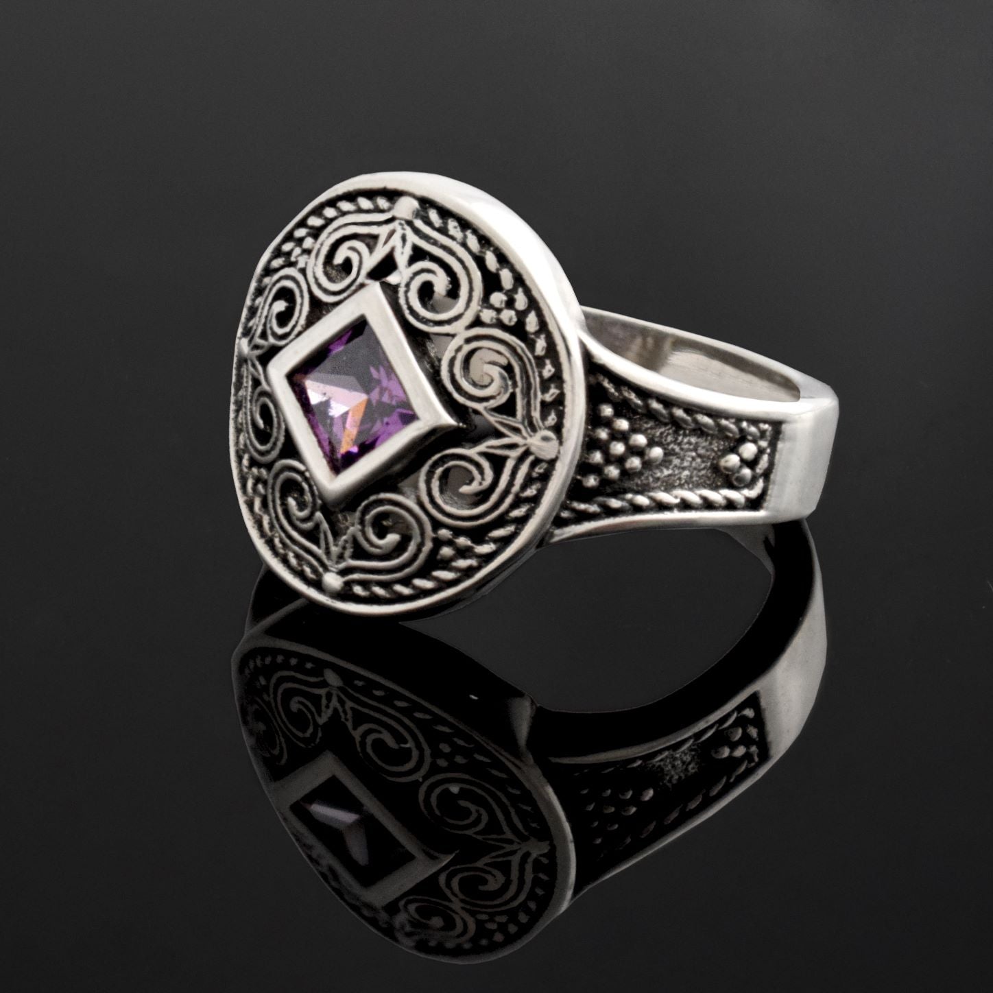 Byzantine Ring in Sterling Silver with zircon (DT-01) - ELEFTHERIOU EL