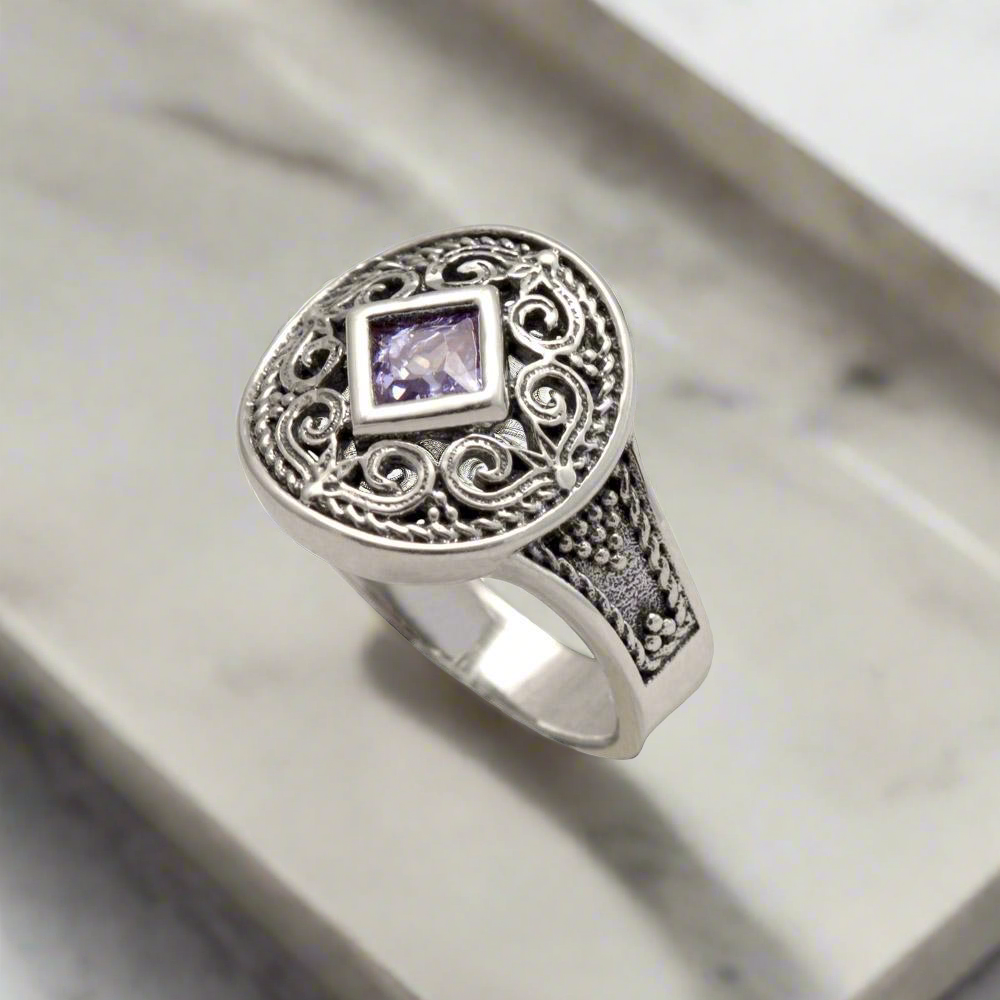 Byzantine Ring in Sterling Silver with zircon (DT-01) - ELEFTHERIOU EL