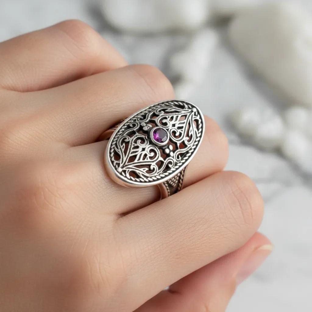 Byzantine Ring in Sterling Silver with zircon (DT-02)