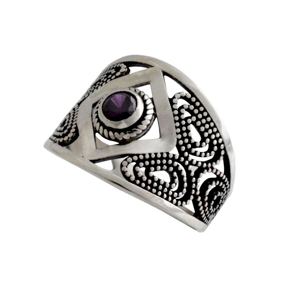 Byzantine Ring in Sterling Silver with zircon (DT-136) - ELEFTHERIOU EL