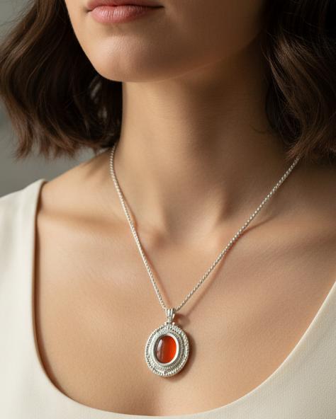 Byzantine pendant in sterling silver with carnelian (PE-84)