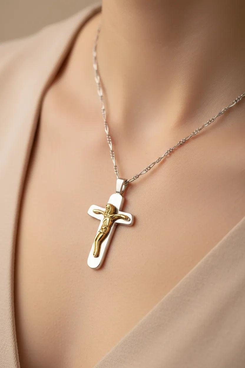 Christening Cross 925 Sterling Silver with 14k Gold Elements (STS-01)