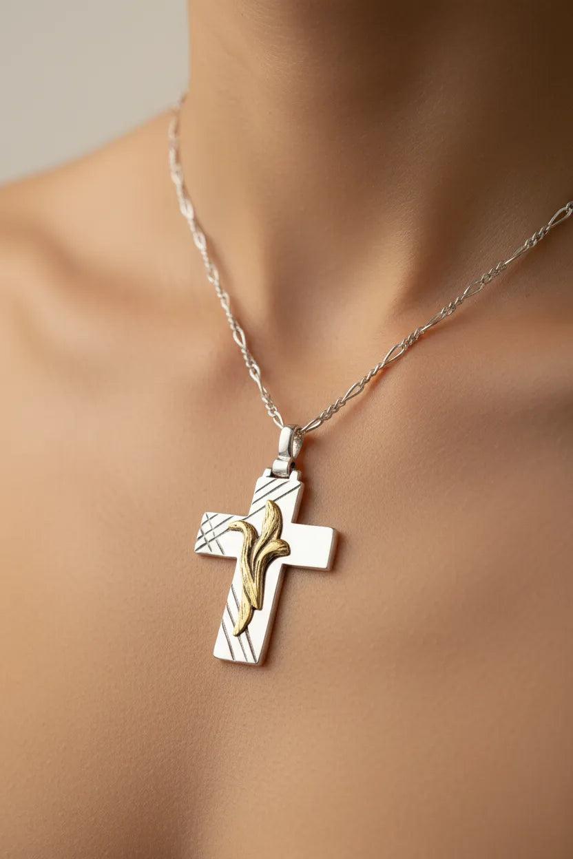 Christening Cross 925 Sterling Silver with 14k Gold Elements (STS-04)