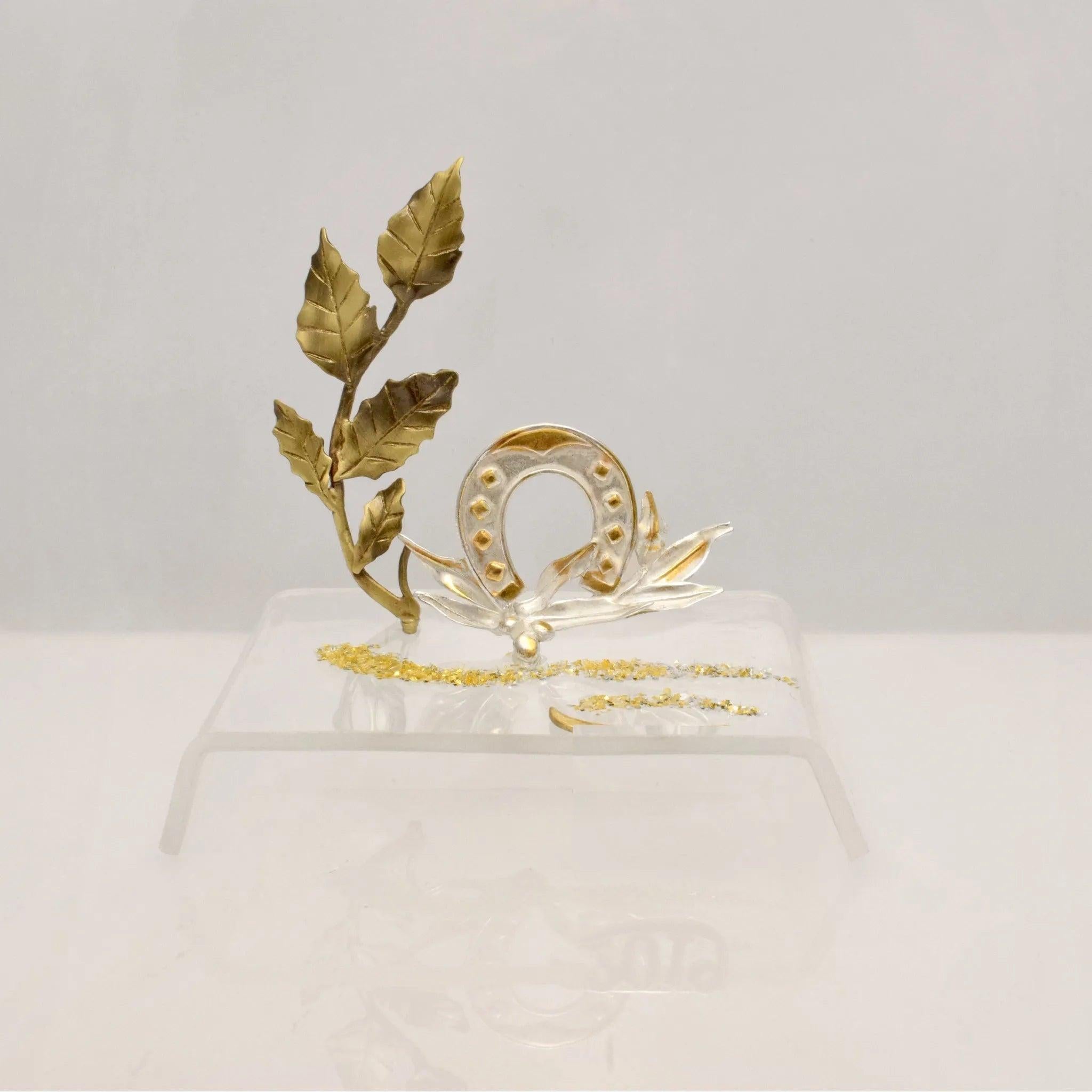 Christmas Decoration, Good Luck Petal Charm on plexiglass, silver charm with bronze leaves, home decor, gift idea, charm favor (PX-07)